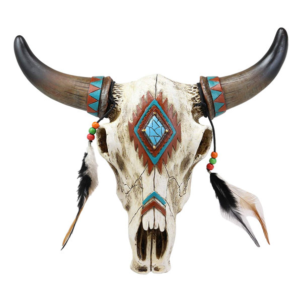 Sculptures Teal Faux Steer Bull Cow Skull Wall Mount Head Rustic